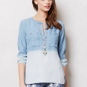 Cloth & Stone Anthropologie Sz S Top Shirt Pullover Chambray Ombre Blue Tencel